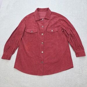 Burgundy Corduroy Shirt Womens Small Button Front Oversized Shacket‎
